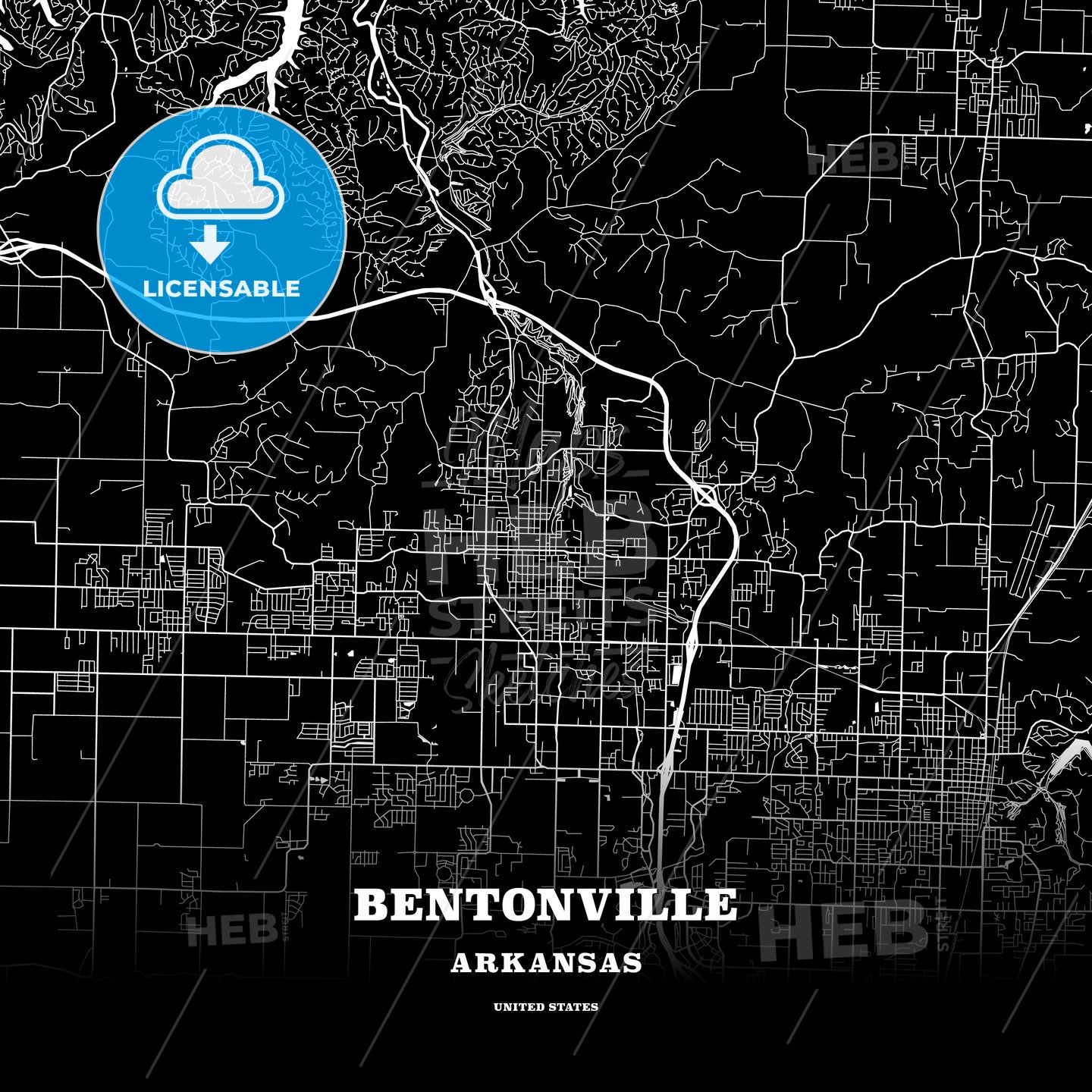 Black Map Poster Template Of Bentonville Arkansas Usa Hebstreits 8892