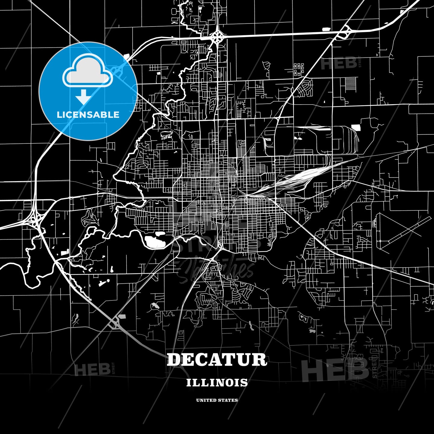 Printable Decatur Il Map Black Map Poster Template Of Decatur, Illinois, Usa – HEBSTREITS