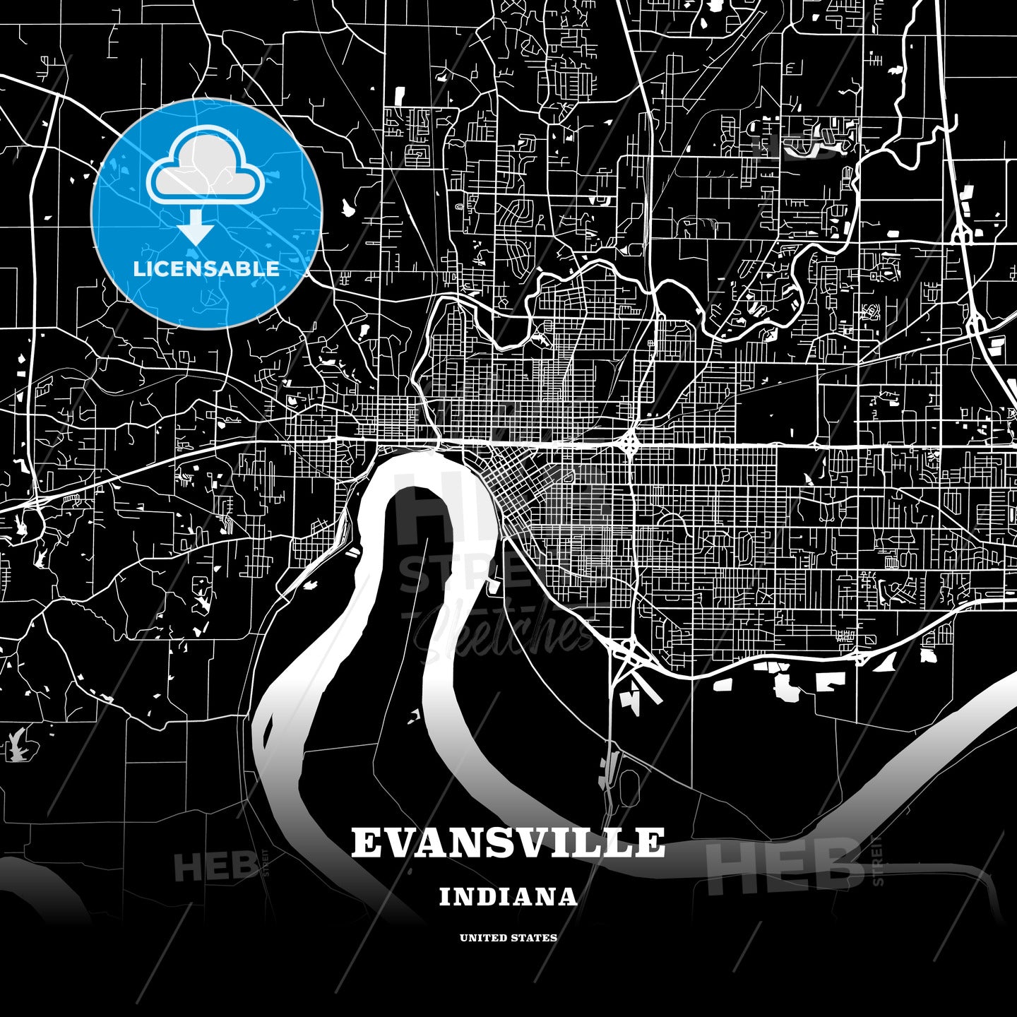 Evansville, Indiana, USA map