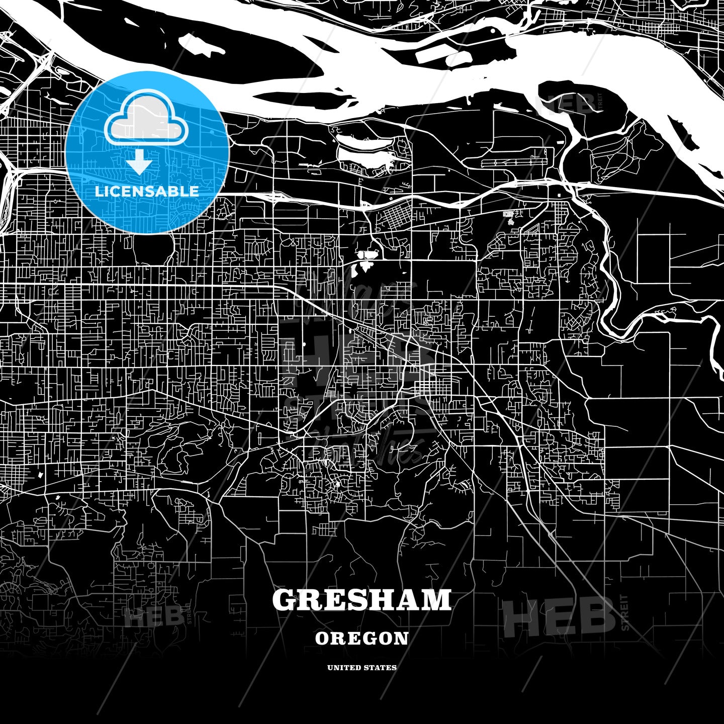 Black Map Poster Template Of Gresham Oregon Usa Hebstreits 4112