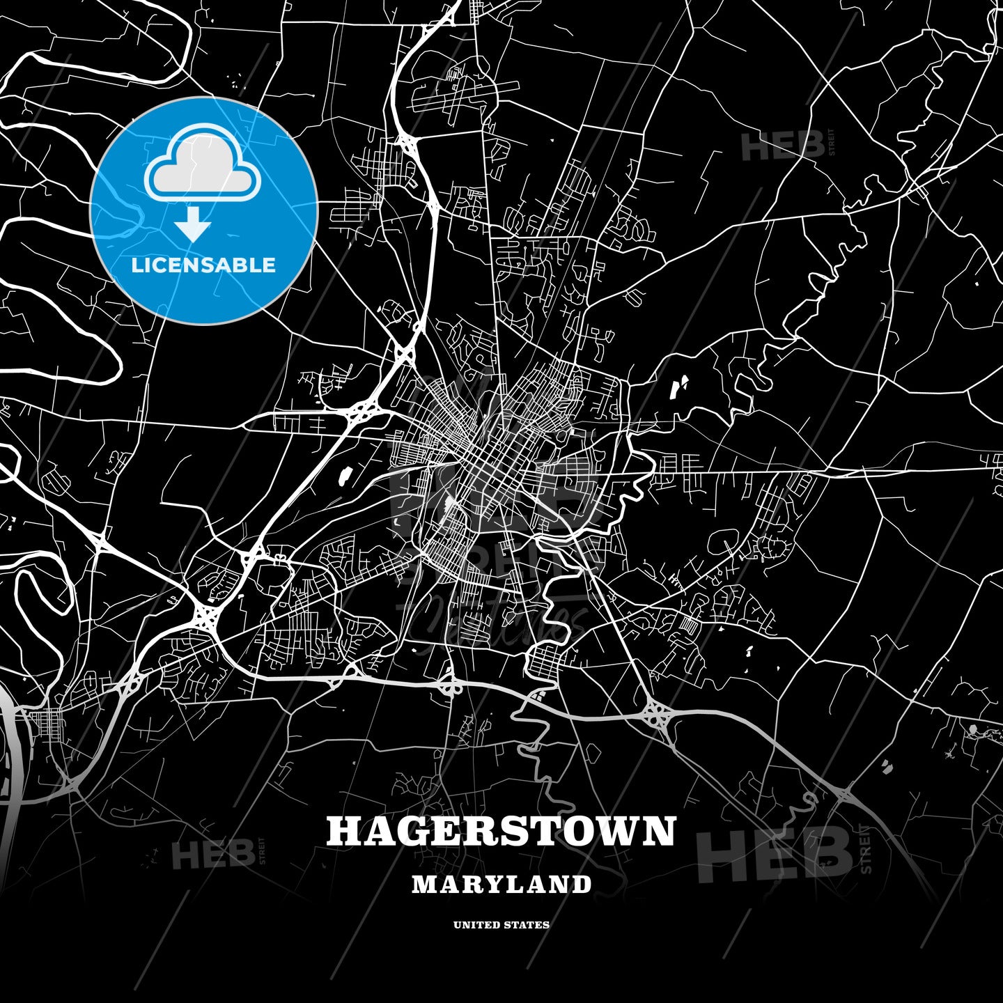 Black Map Poster Template Of Hagerstown Maryland USA HEBSTREITS Black Map Poster Template Of Hagerstown Maryland USA 178748 