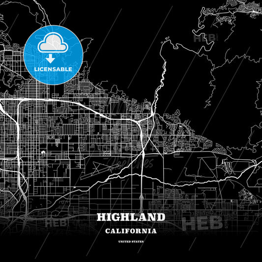 Highland, California, USA map
