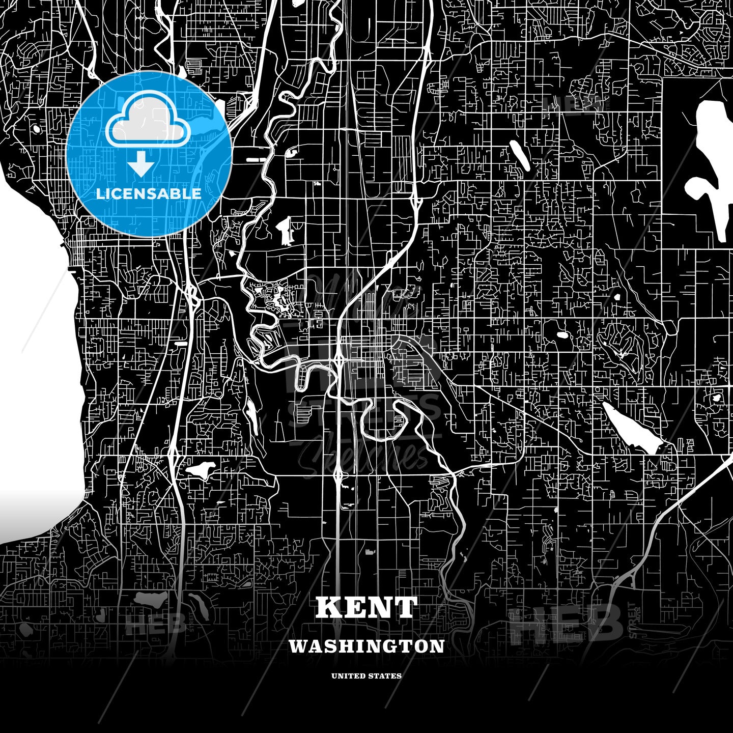 Black Map Poster Template Of Kent Washington USA HEBSTREITS Black Map Poster Template Of Kent Washington 172136 