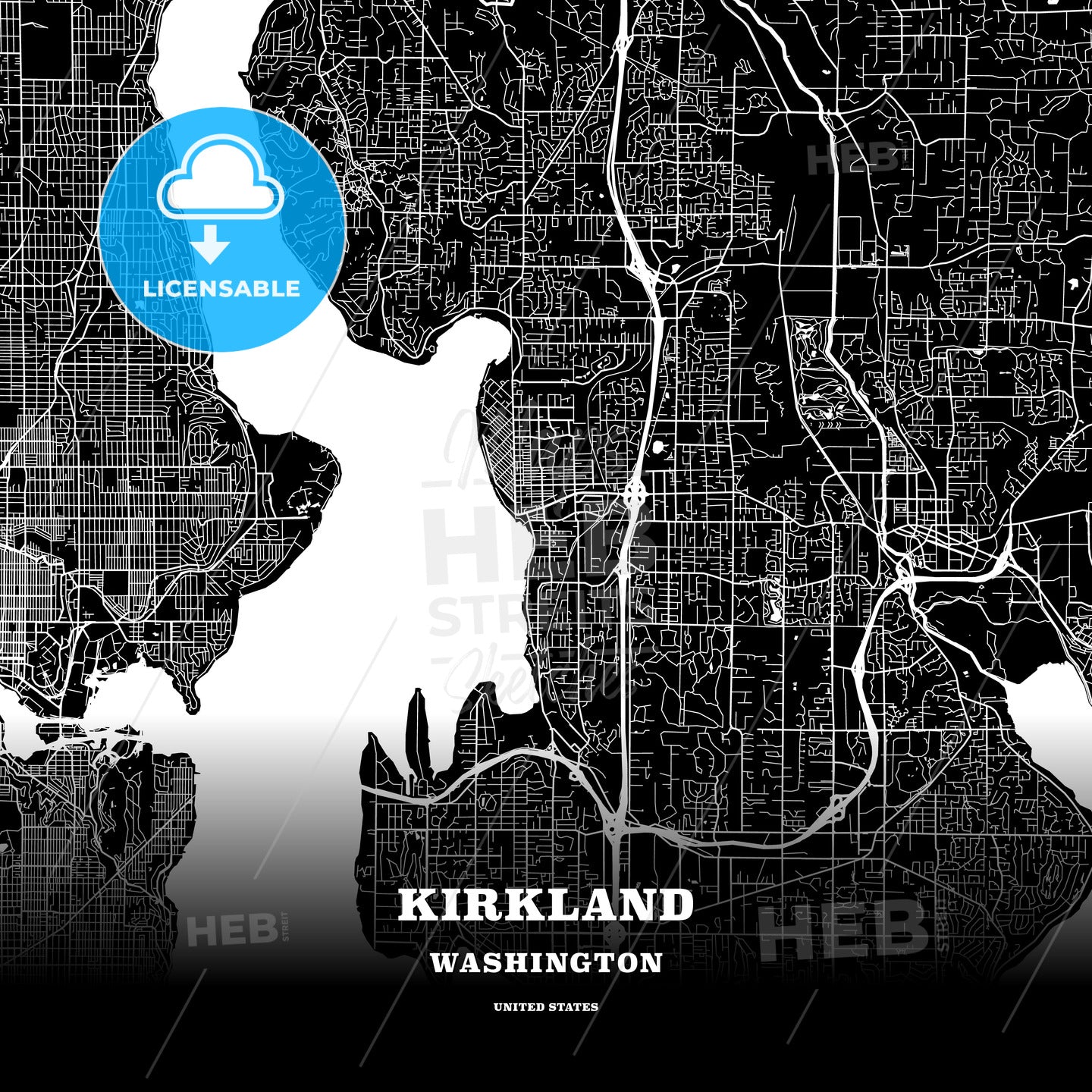 Black Map Poster Template Of Kirkland Washington Usa Hebstreits 8519