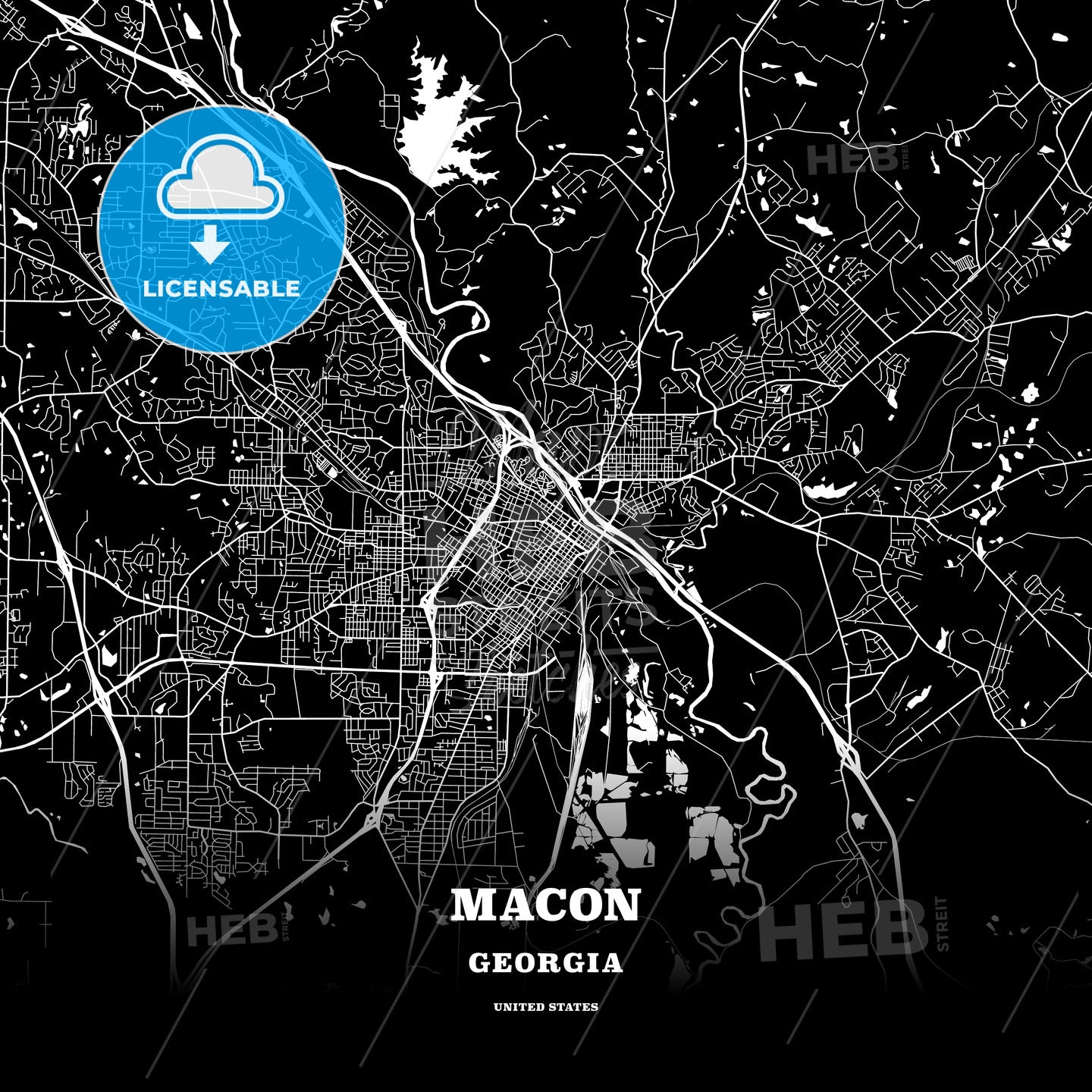Black Map Poster Template Of Macon Georgia Usa Hebstreits 8303