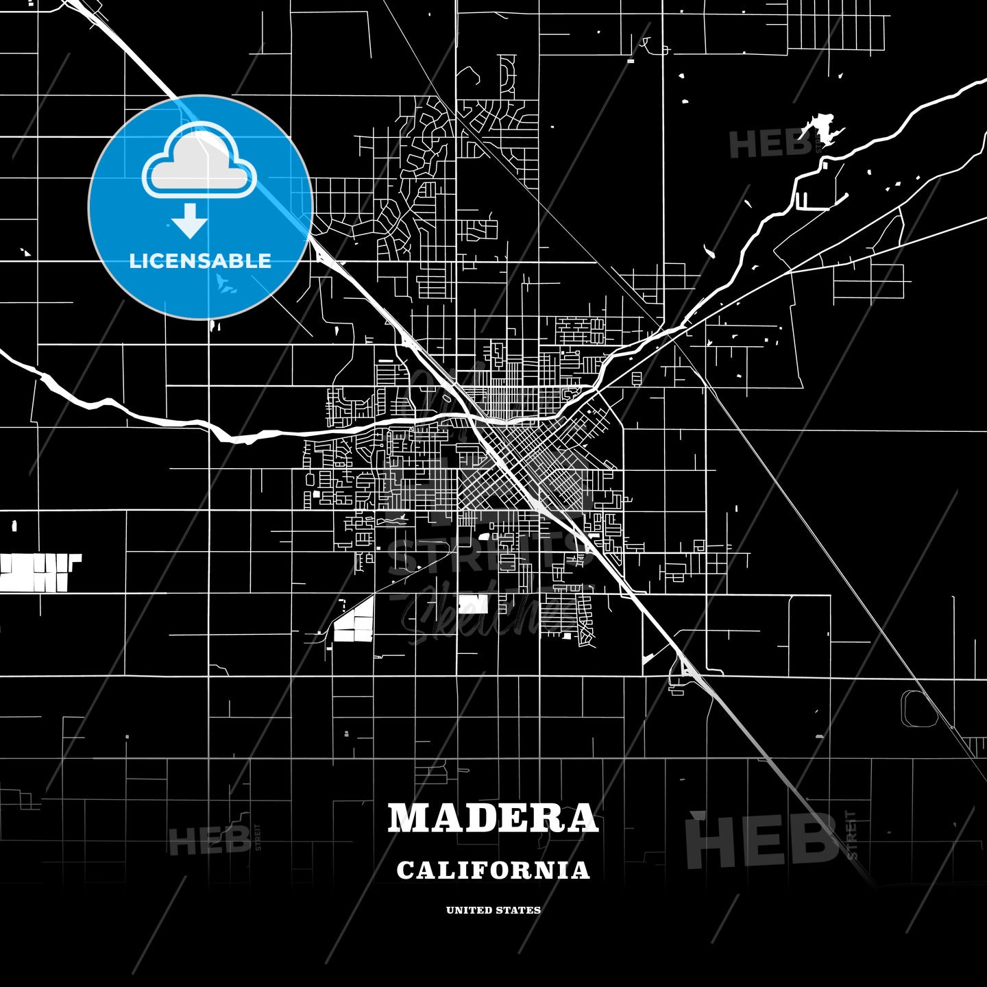 Black Map Poster Template Of Madera California Usa HEBSTREITS Black Map Poster Template Of Madera California USA 176151 