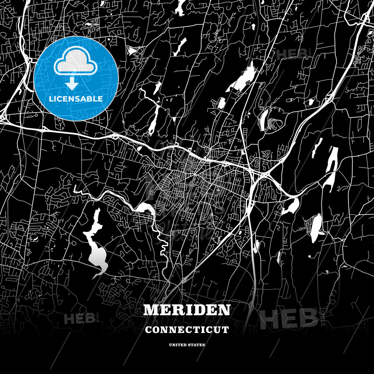 Meriden Map Black Map Poster Template Of Meriden, Connecticut, Usa – HEBSTREITS