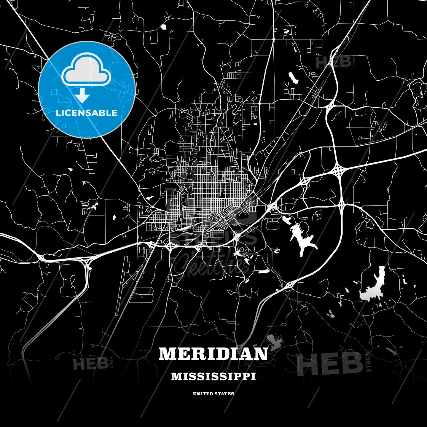 Meridian, Mississippi, USA map