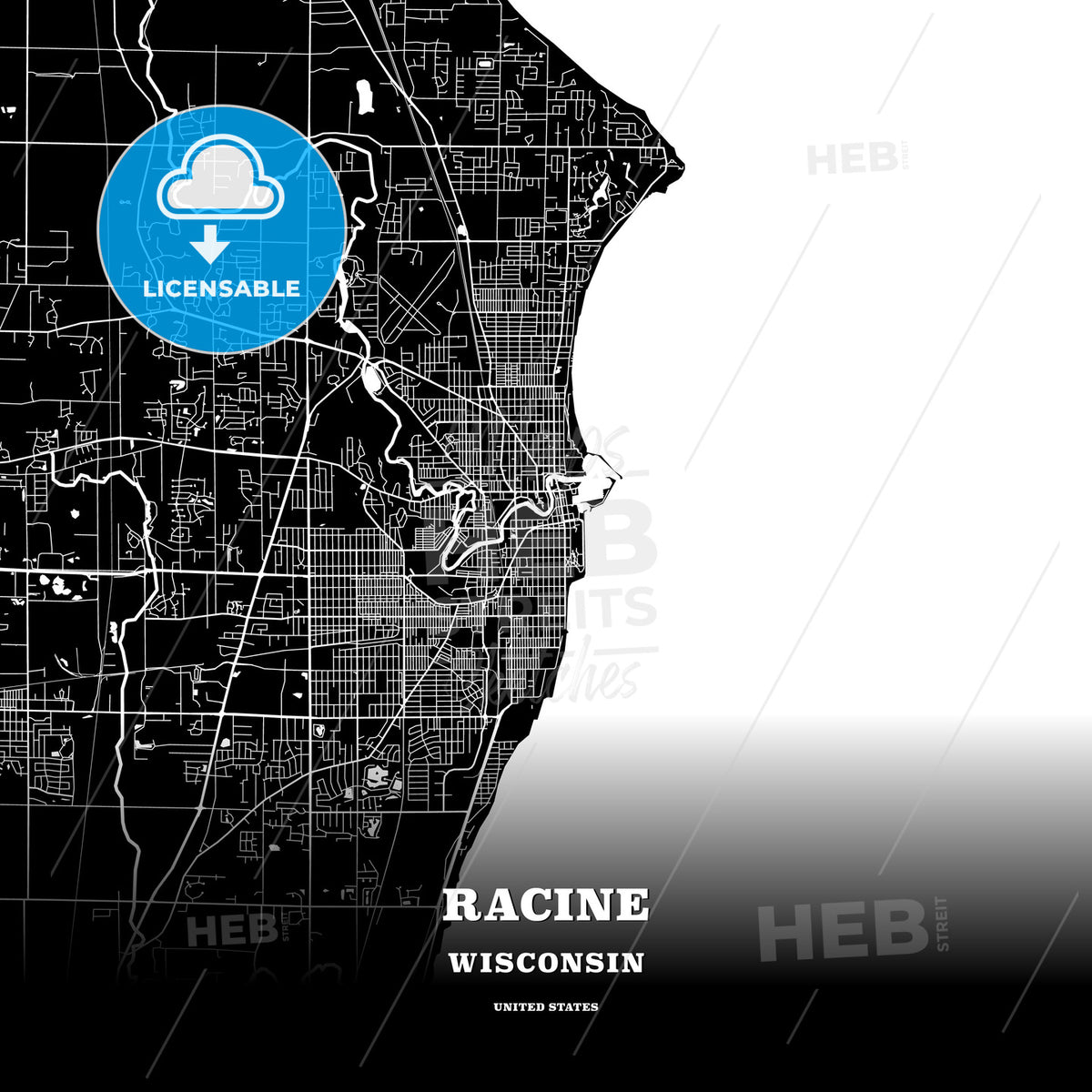 Cnh Racine Map Black Map Poster Template Of Racine, Wisconsin, Usa – HEBSTREITS