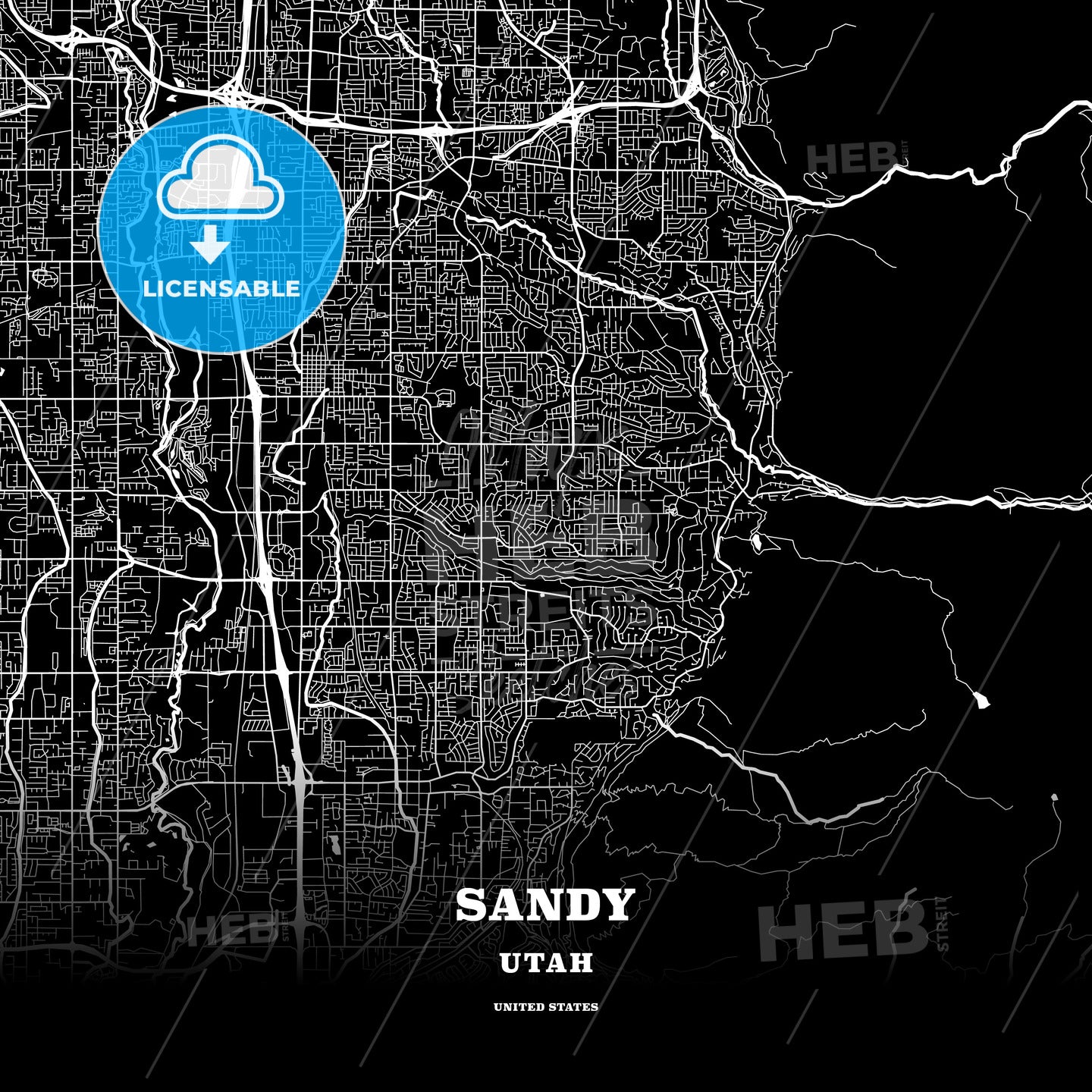 Black map poster template of Sandy, Utah, USA - HEBSTREITS