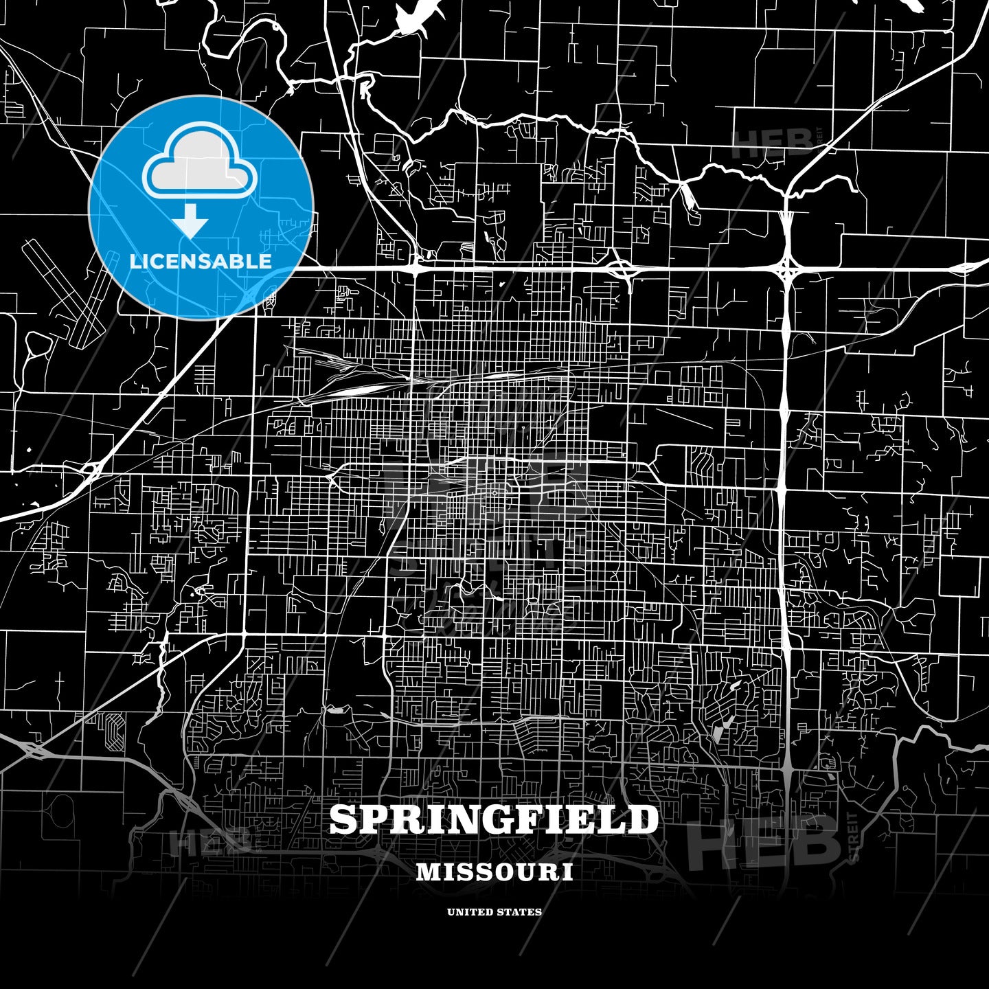 Black Map Poster Template Of Springfield, Missouri, Usa – HEBSTREITS