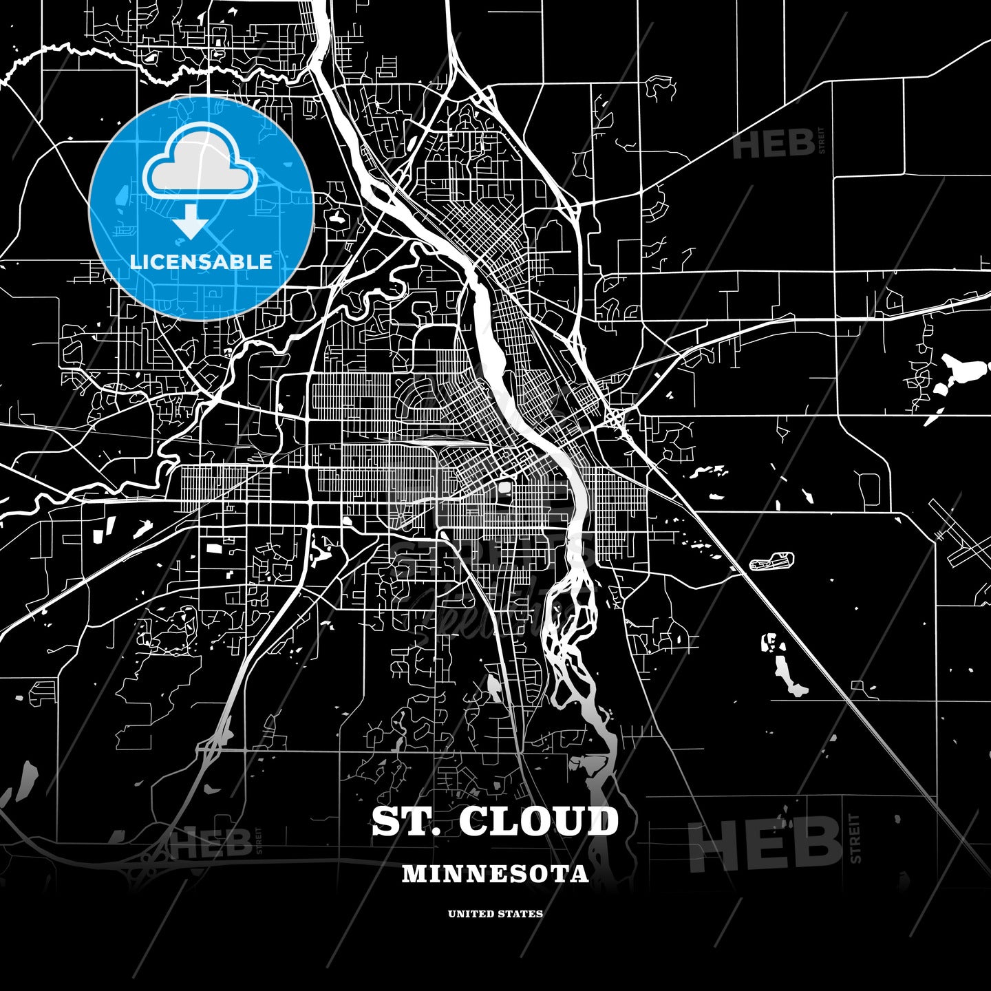 Black Map Poster Template Of St Cloud Minnesota Usa HEBSTREITS Black Map Poster Template Of St. Cloud Minnesota USA 175892 