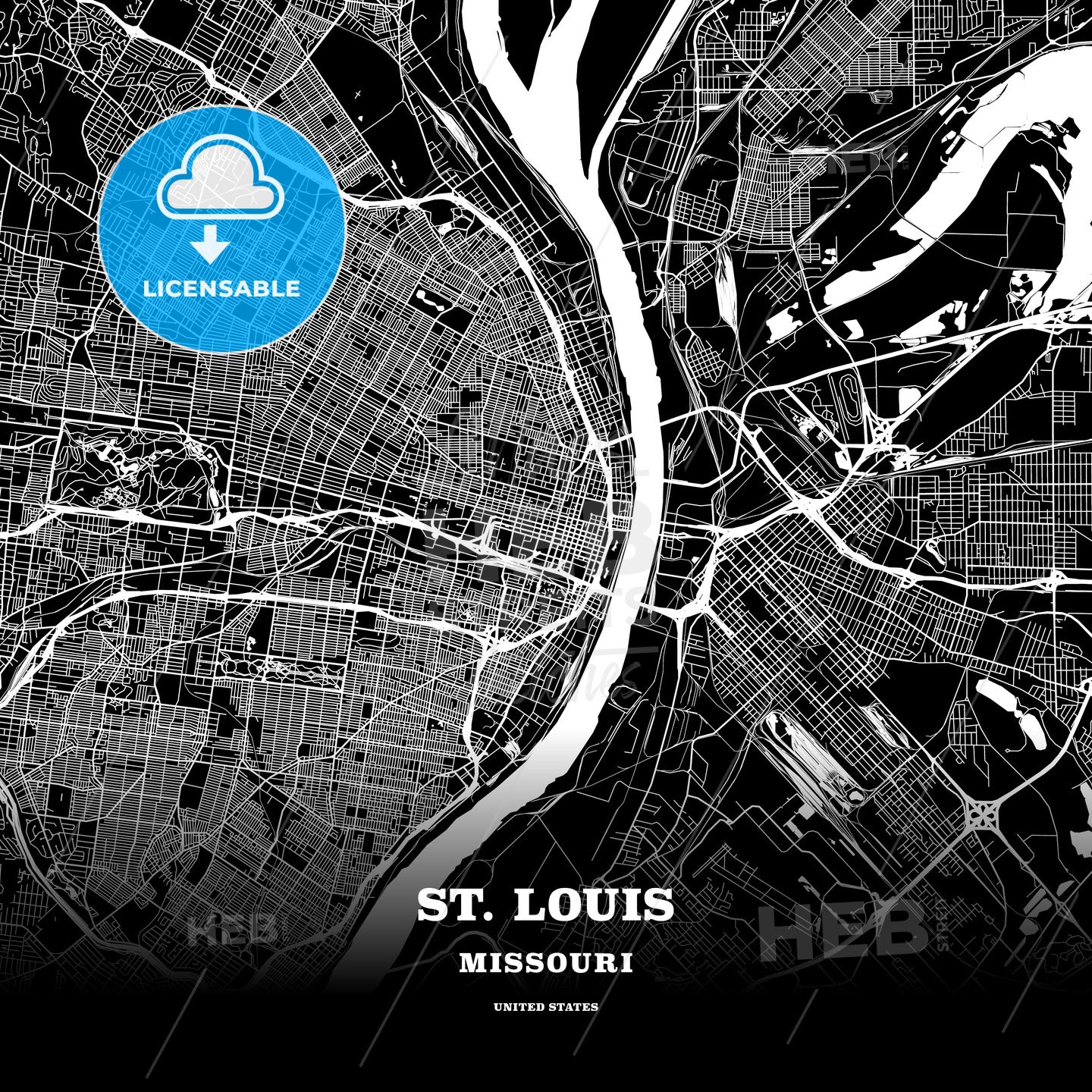 Black Map Poster Template Of St. Louis, Missouri, Usa – HEBSTREITS