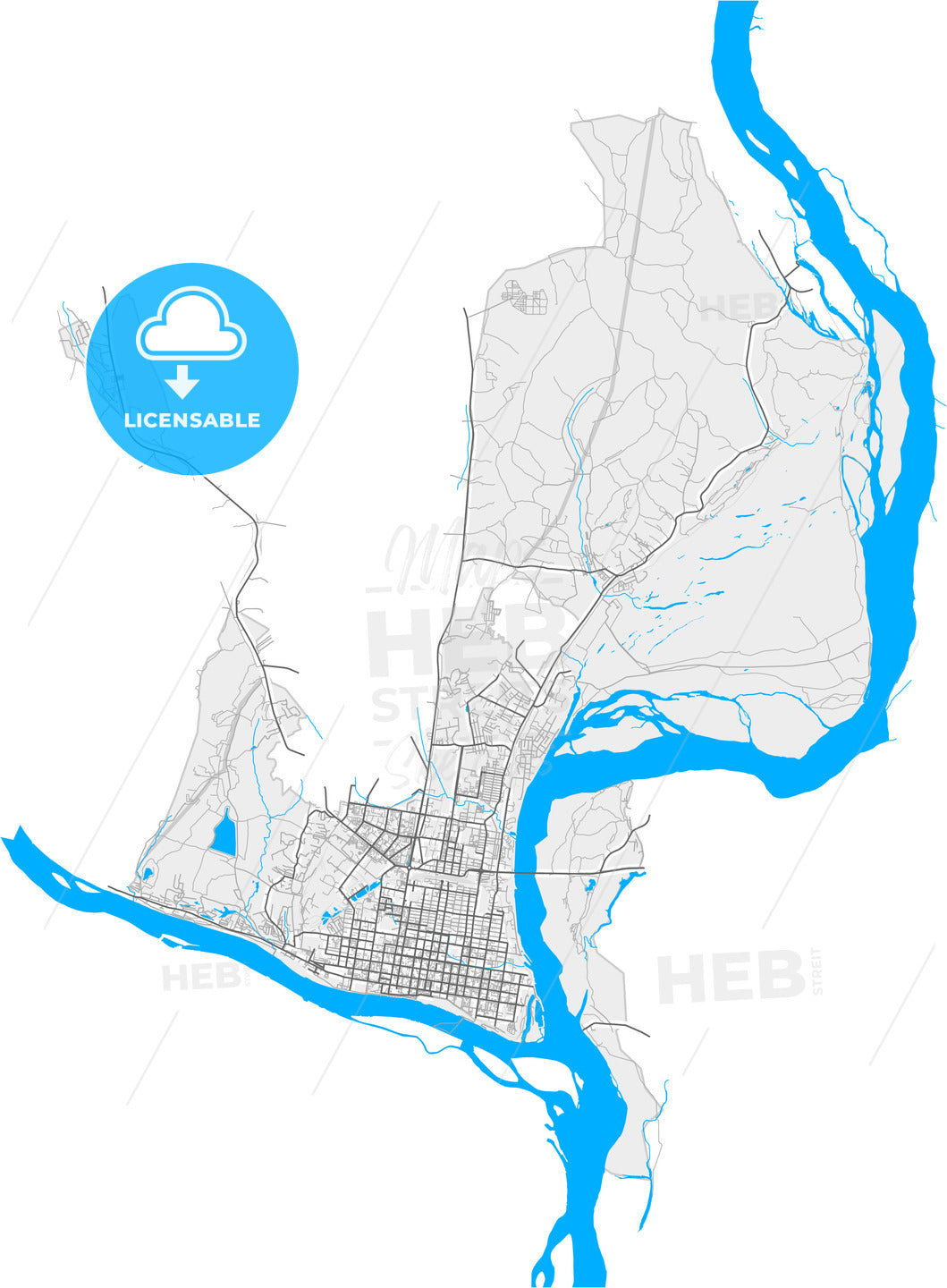 Blagoveshchensk, Amur Oblast, Russia, high quality vector map