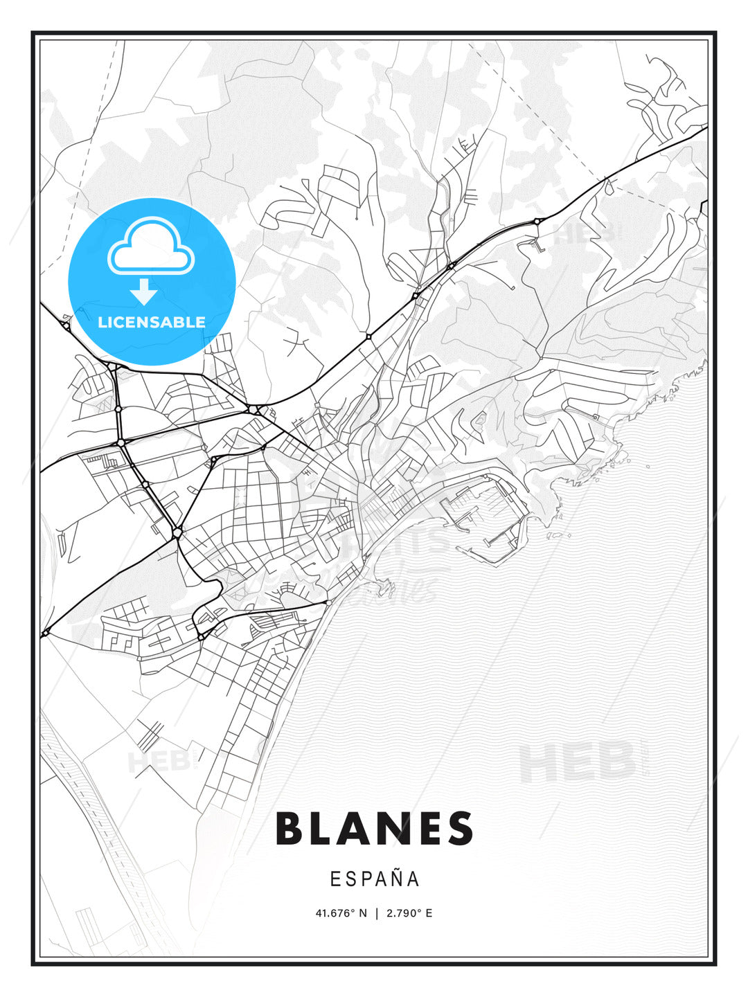 Blanes, Spain, Modern Print Template in Various Formats - HEBSTREITS Sketches