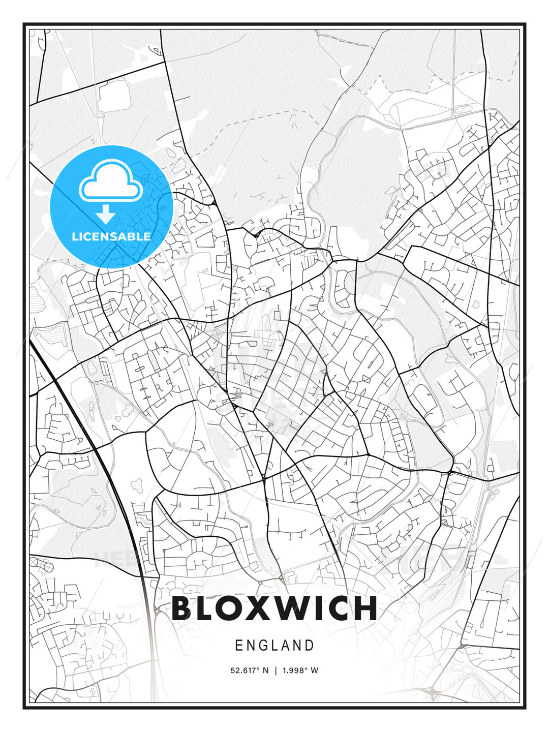 Bloxwich, England, Modern Print Template in Various Formats - HEBSTREITS Sketches