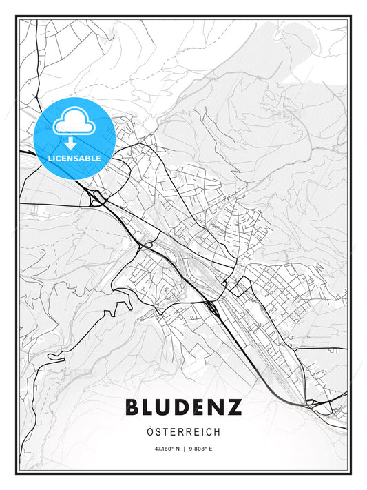 Bludenz, Austria, Modern Print Template in Various Formats - HEBSTREITS Sketches