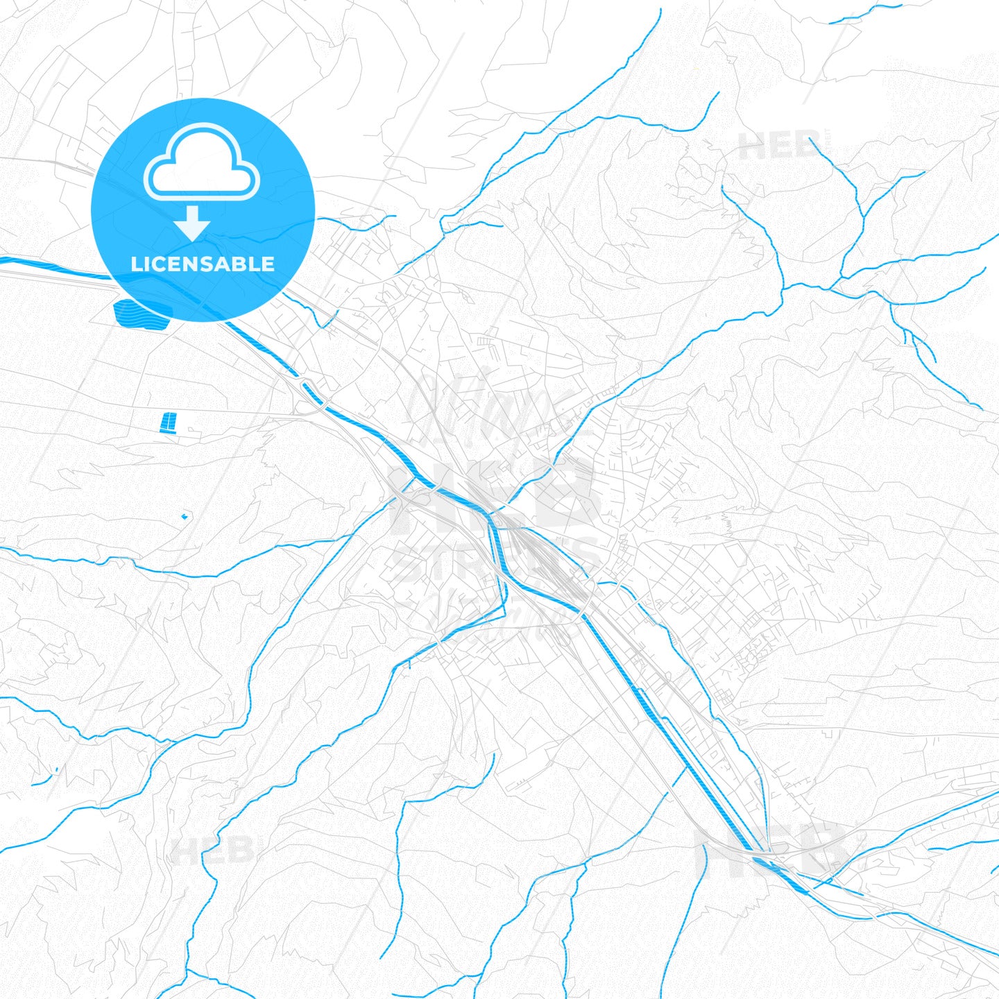 Bludenz, Austria PDF vector map with water in focus