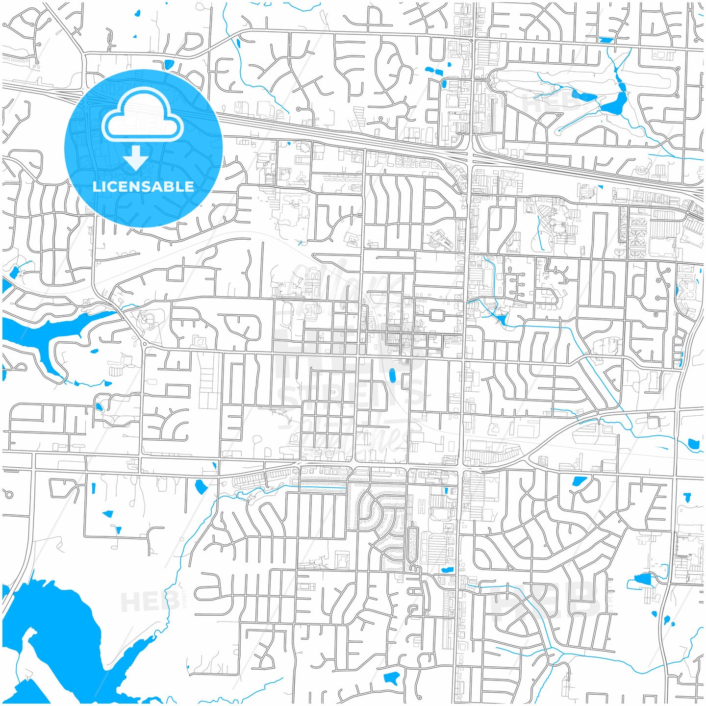 Blue Springs, Missouri, United States, city map with high quality roads.