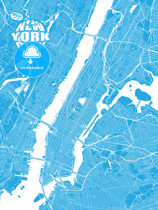 Blue map of New York City with Apple Logo