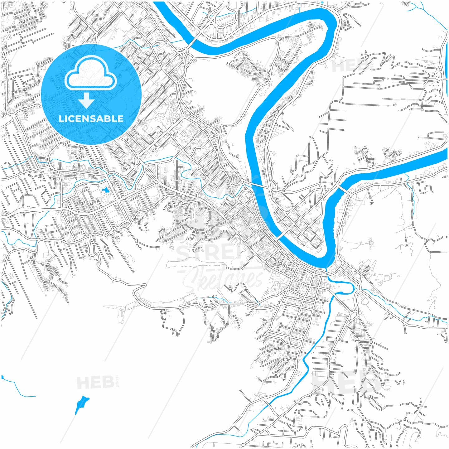 Blumenau, Brazil, city map with high quality roads.