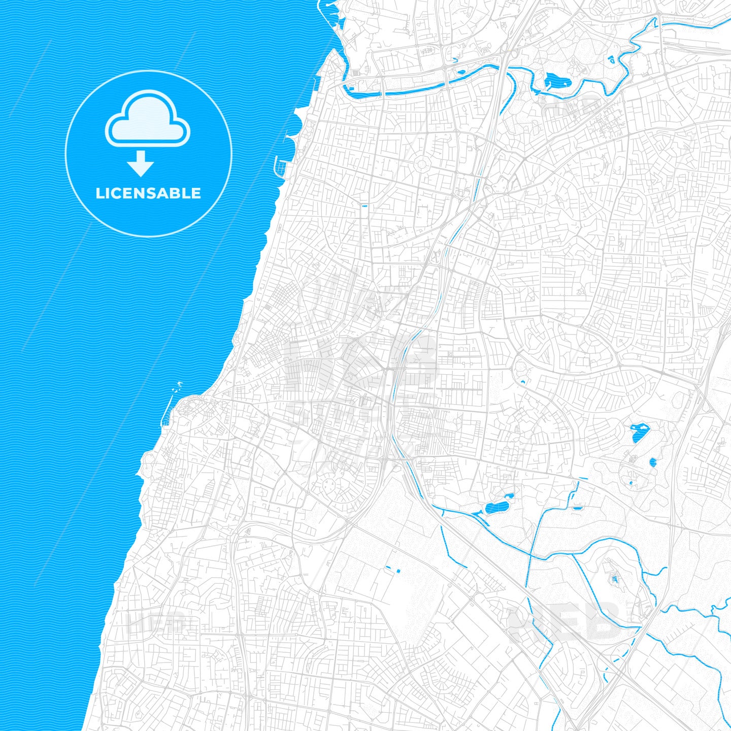 Bnei Brak, Israel PDF vector map with water in focus