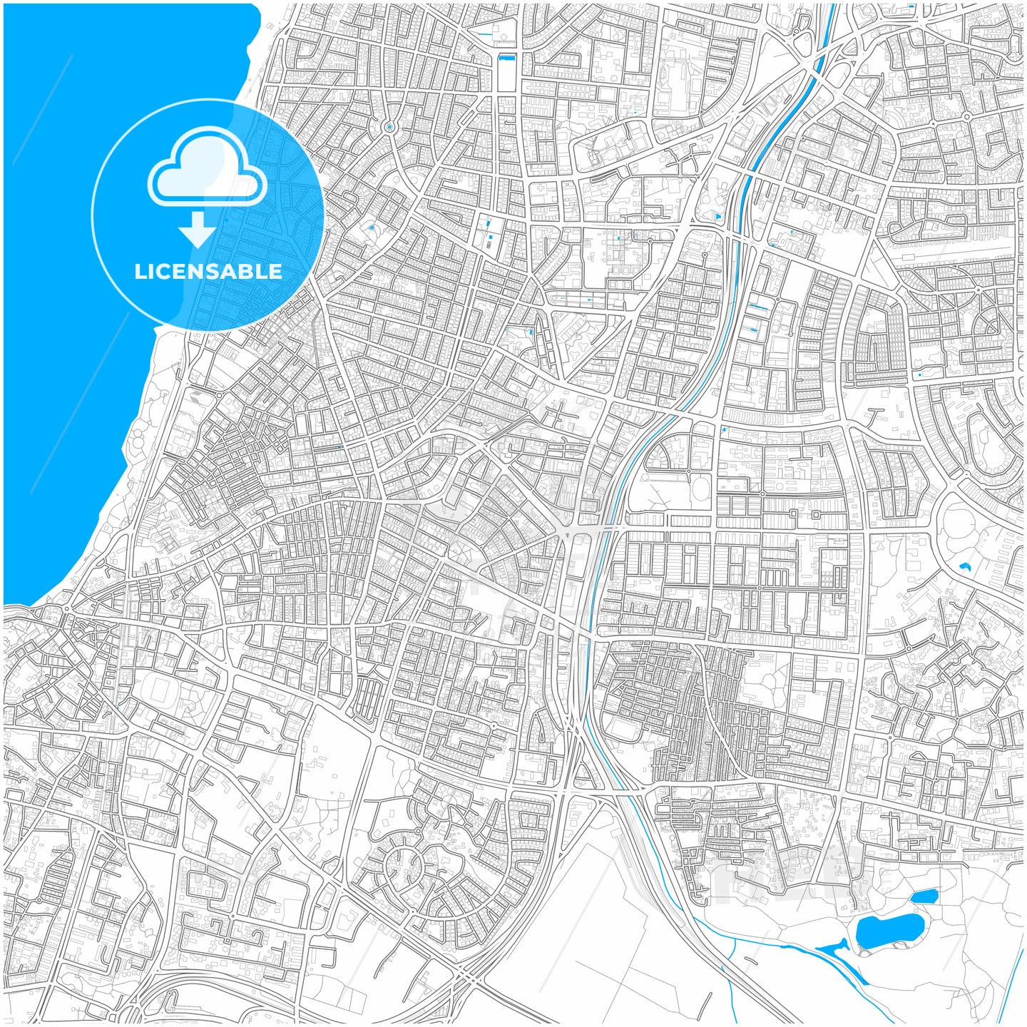 Bnei Brak, Tel Aviv, Israel, city map with high quality roads.