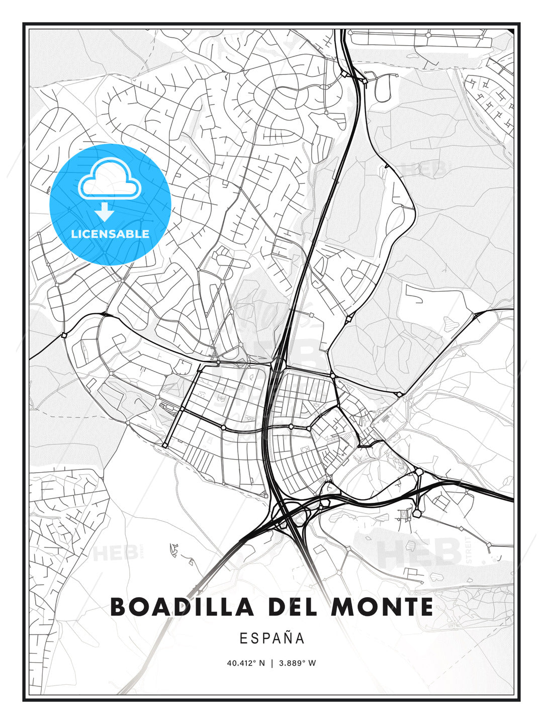 Boadilla del Monte, Spain, Modern Print Template in Various Formats - HEBSTREITS Sketches