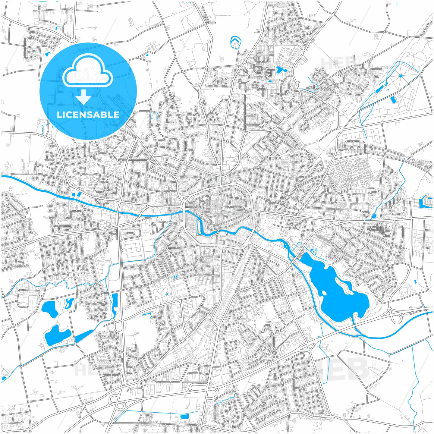 Bocholt, North Rhine-Westphalia, Germany, city map with high quality roads.