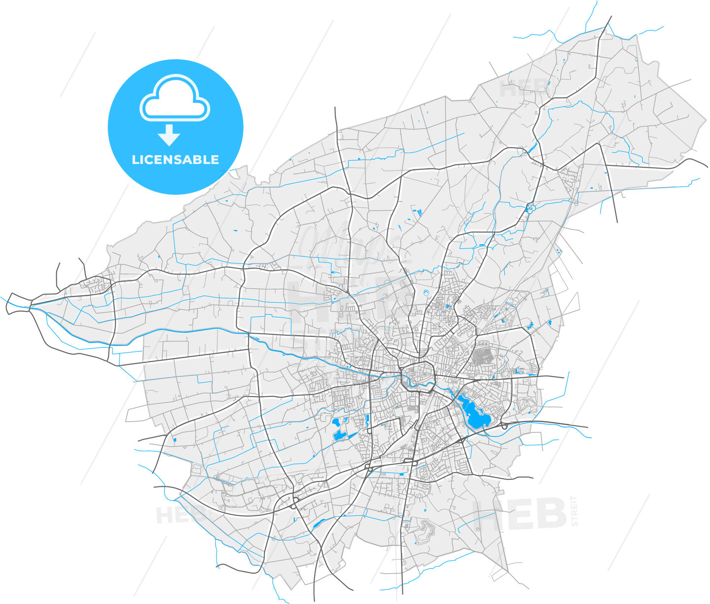 Bocholt, North Rhine-Westphalia, Germany, high quality vector map