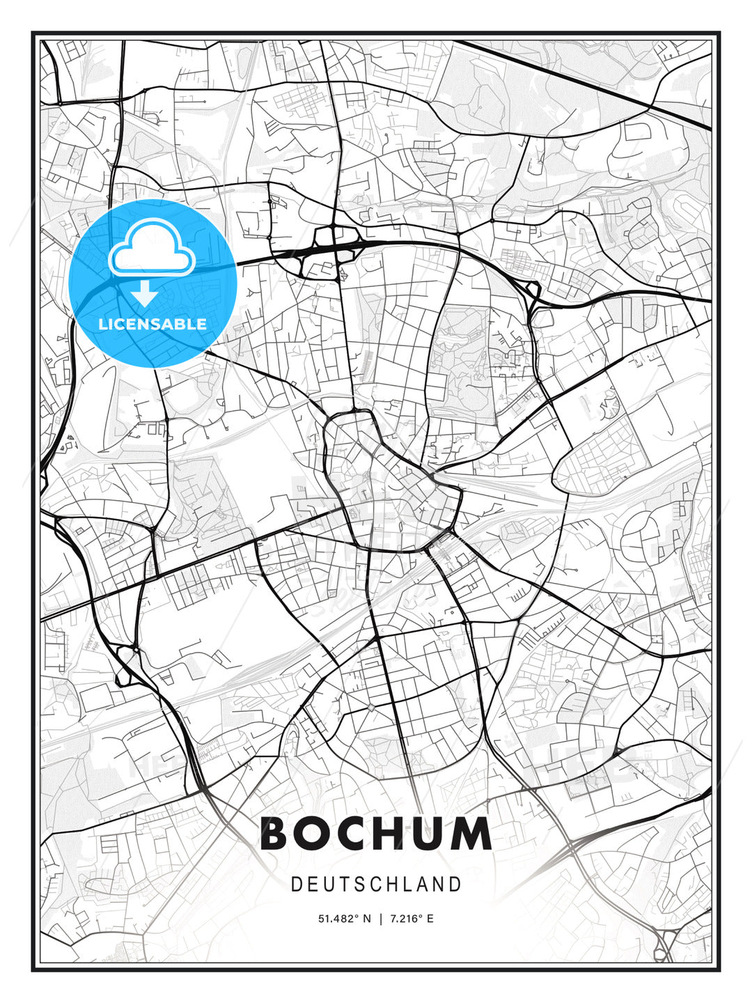 Bochum, Germany, Modern Print Template in Various Formats - HEBSTREITS Sketches