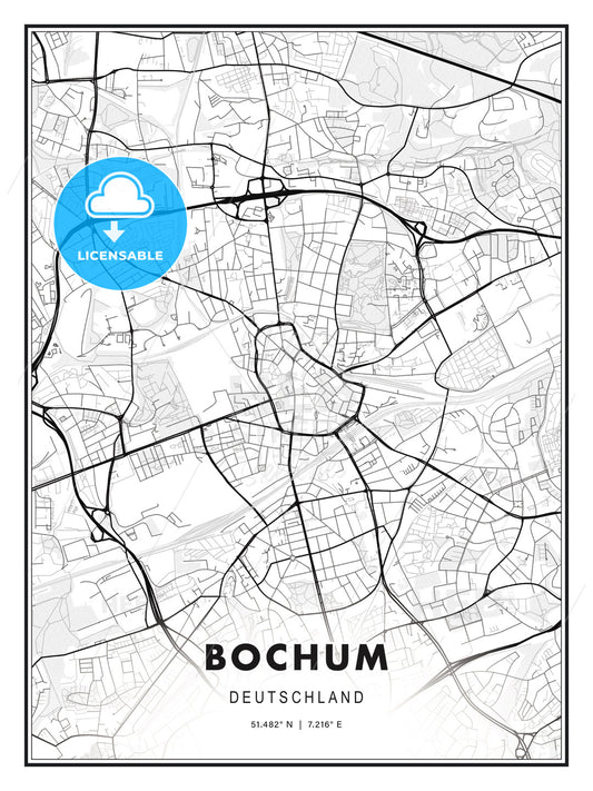 Bochum, Germany, Modern Print Template in Various Formats - HEBSTREITS Sketches