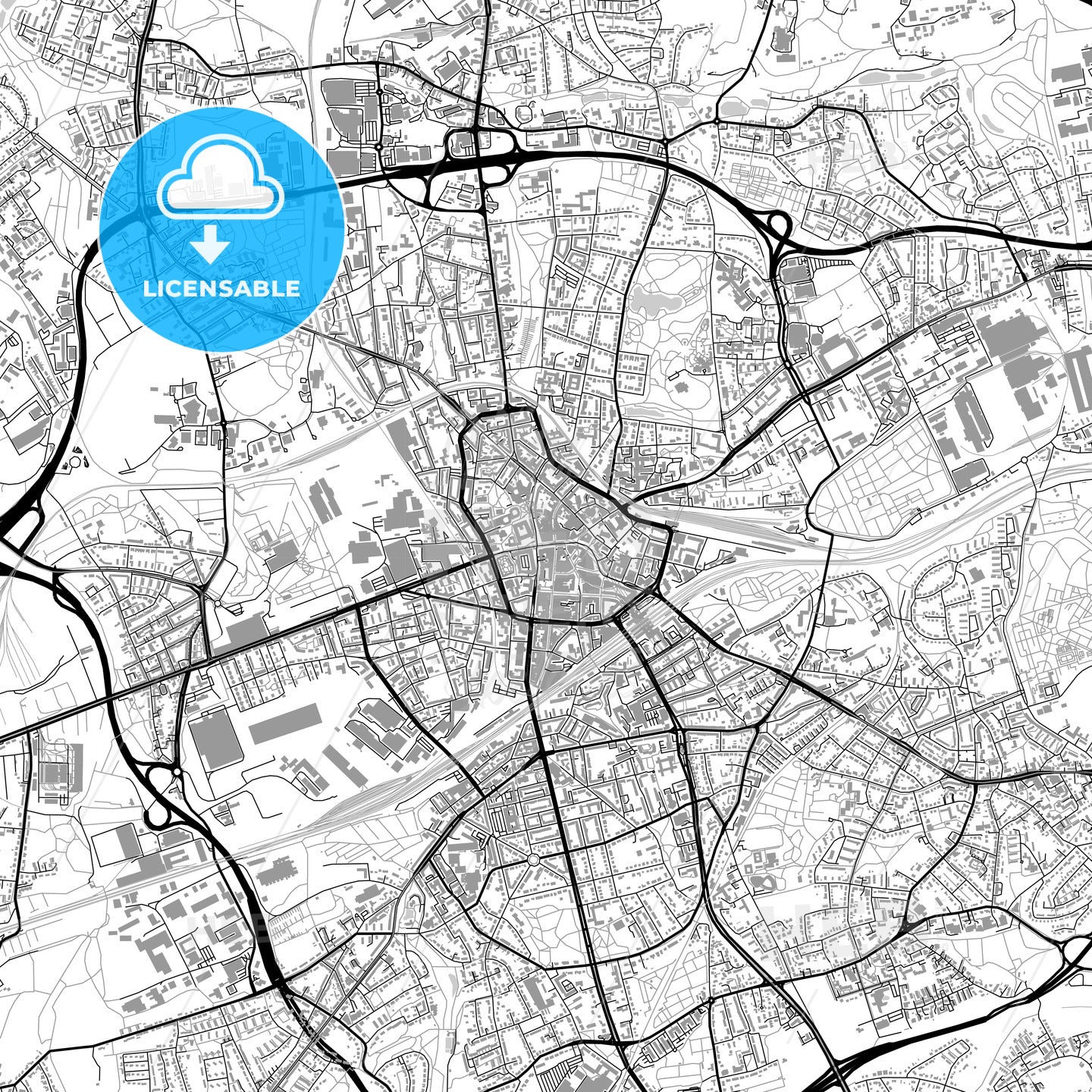 Bochum, Germany, vector map with buildings