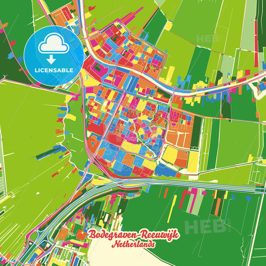 Bodegraven-Reeuwijk, Netherlands Crazy Colorful Street Map Poster Template - HEBSTREITS Sketches