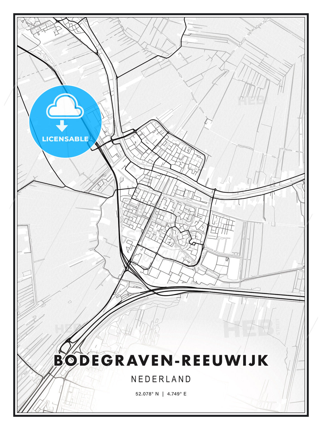 Bodegraven-Reeuwijk, Netherlands, Modern Print Template in Various Formats - HEBSTREITS Sketches