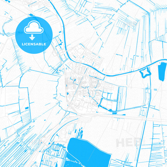 Bodegraven-Reeuwijk, Netherlands PDF vector map with water in focus