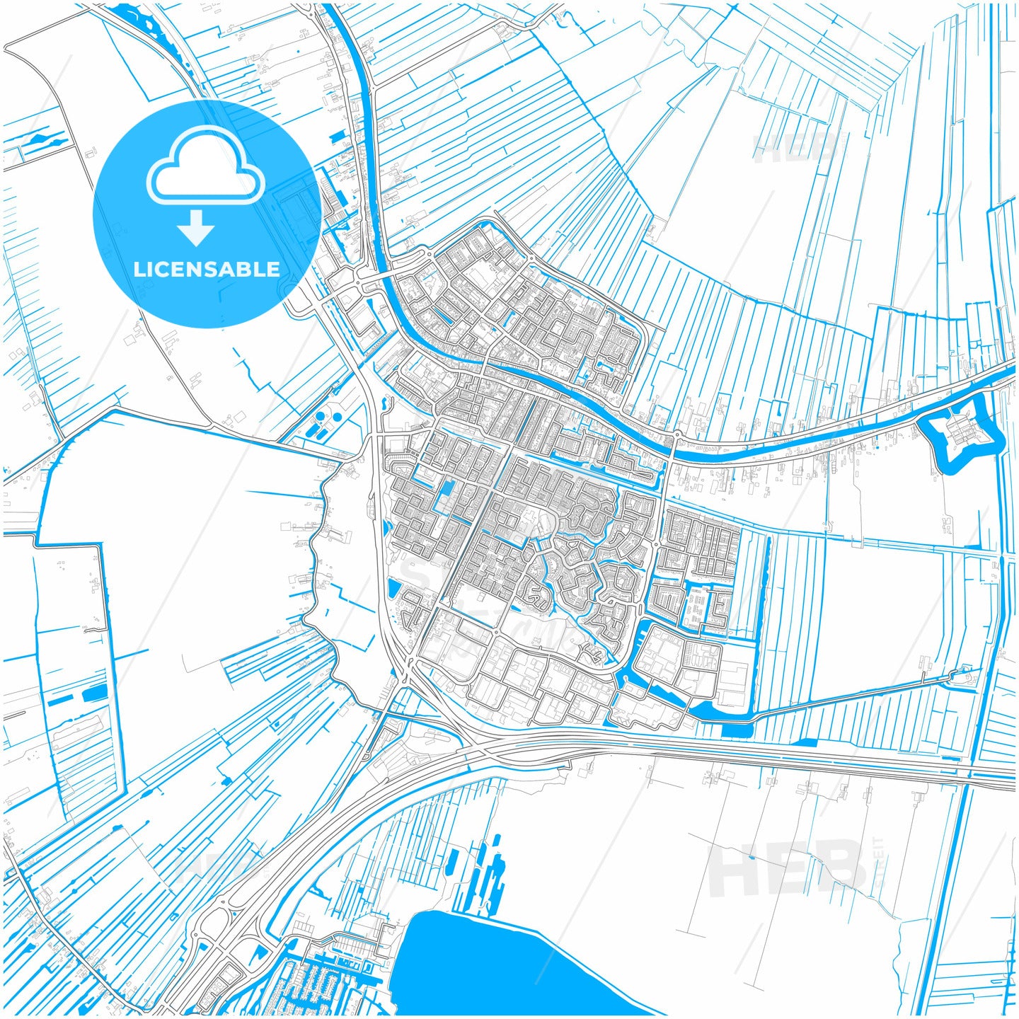 Bodegraven-Reeuwijk, South Holland, Netherlands, city map with high quality roads.