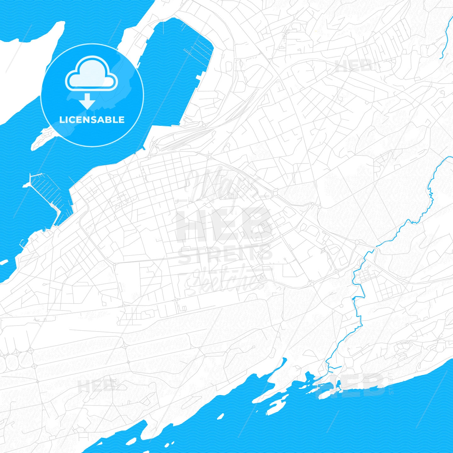 Bodø, Norway PDF vector map with water in focus
