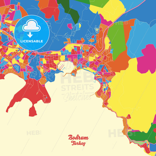 Bodrum, Turkey Crazy Colorful Street Map Poster Template - HEBSTREITS Sketches