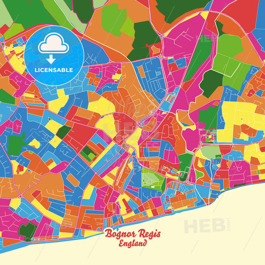 Bognor Regis, England Crazy Colorful Street Map Poster Template - HEBSTREITS Sketches
