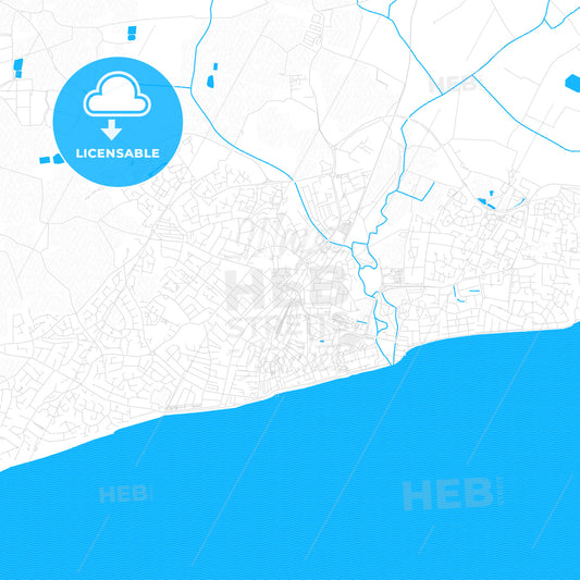 Bognor Regis, England PDF vector map with water in focus
