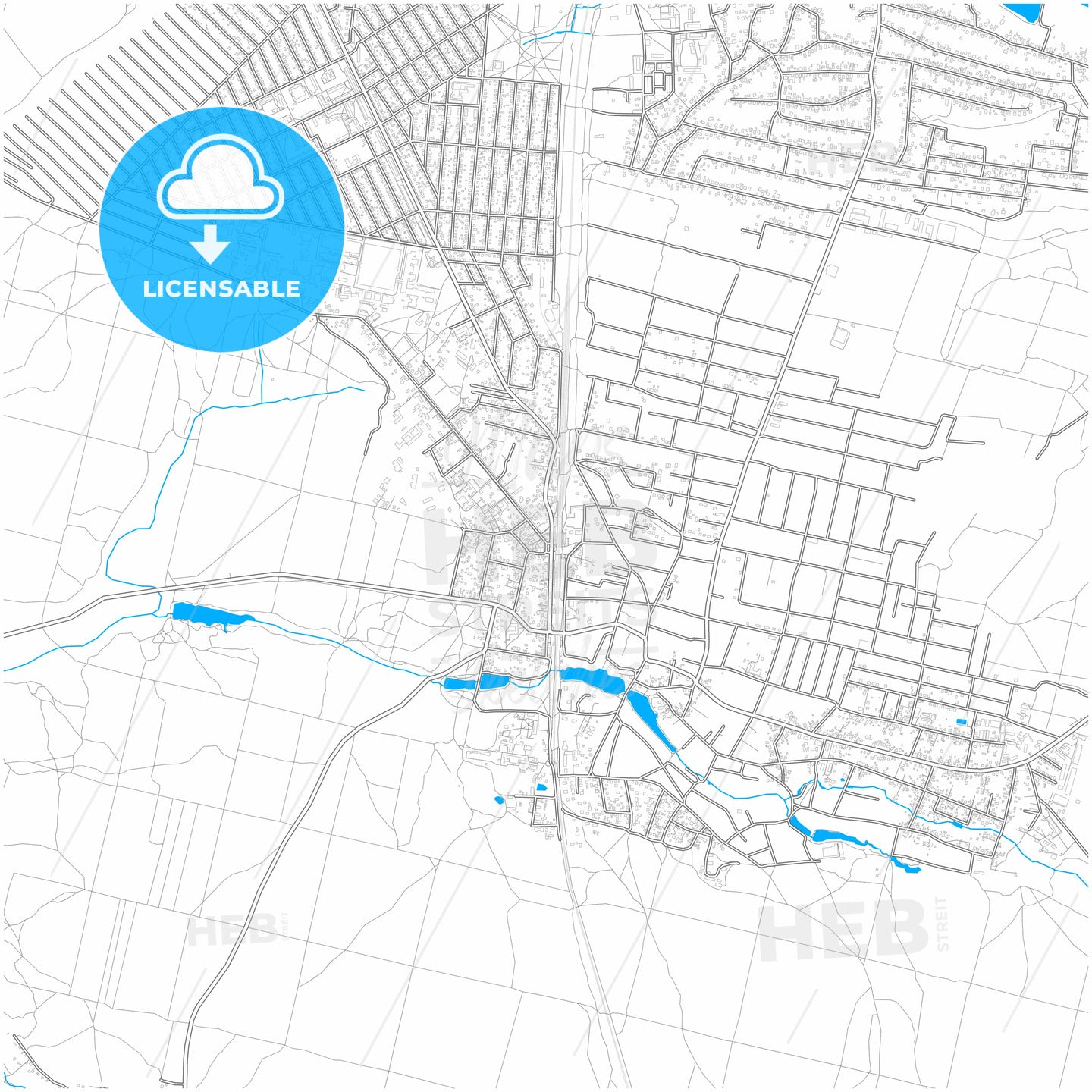 Boiarka, Kiev Oblast, Ukraine, city map with high quality roads.