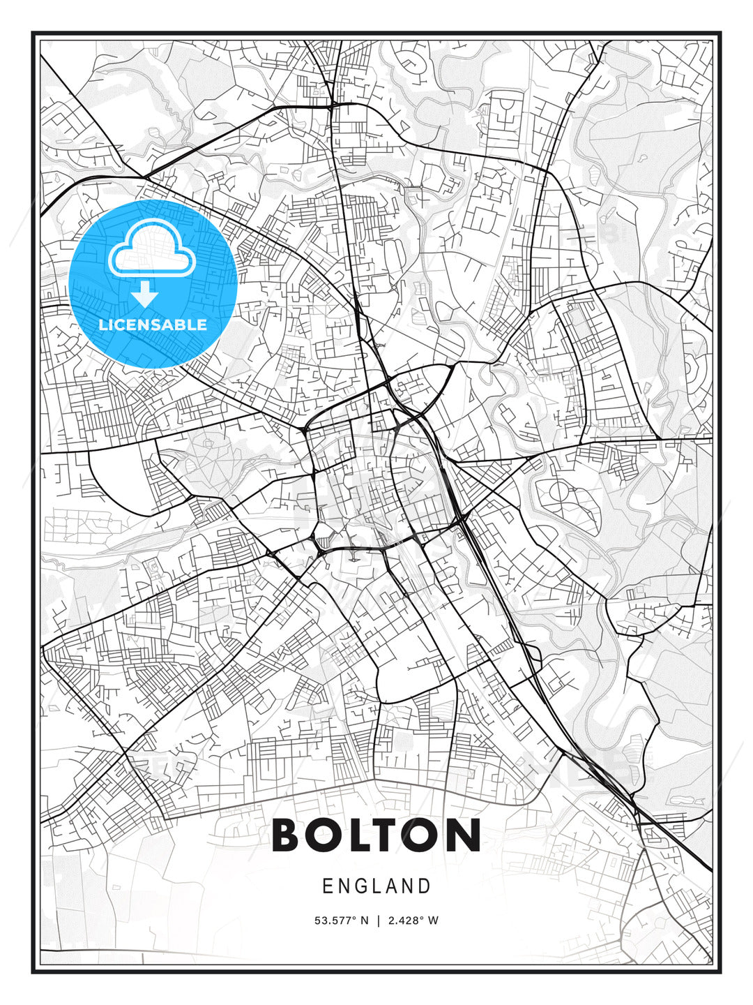 Bolton, England, Modern Print Template in Various Formats - HEBSTREITS Sketches