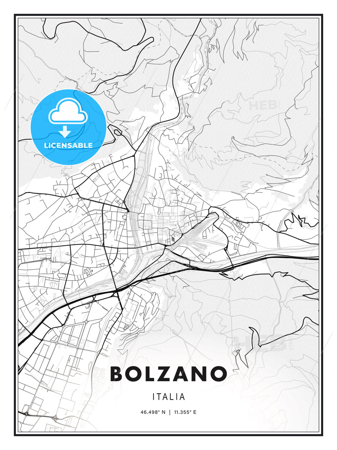 Bolzano, Italy, Modern Print Template in Various Formats - HEBSTREITS Sketches