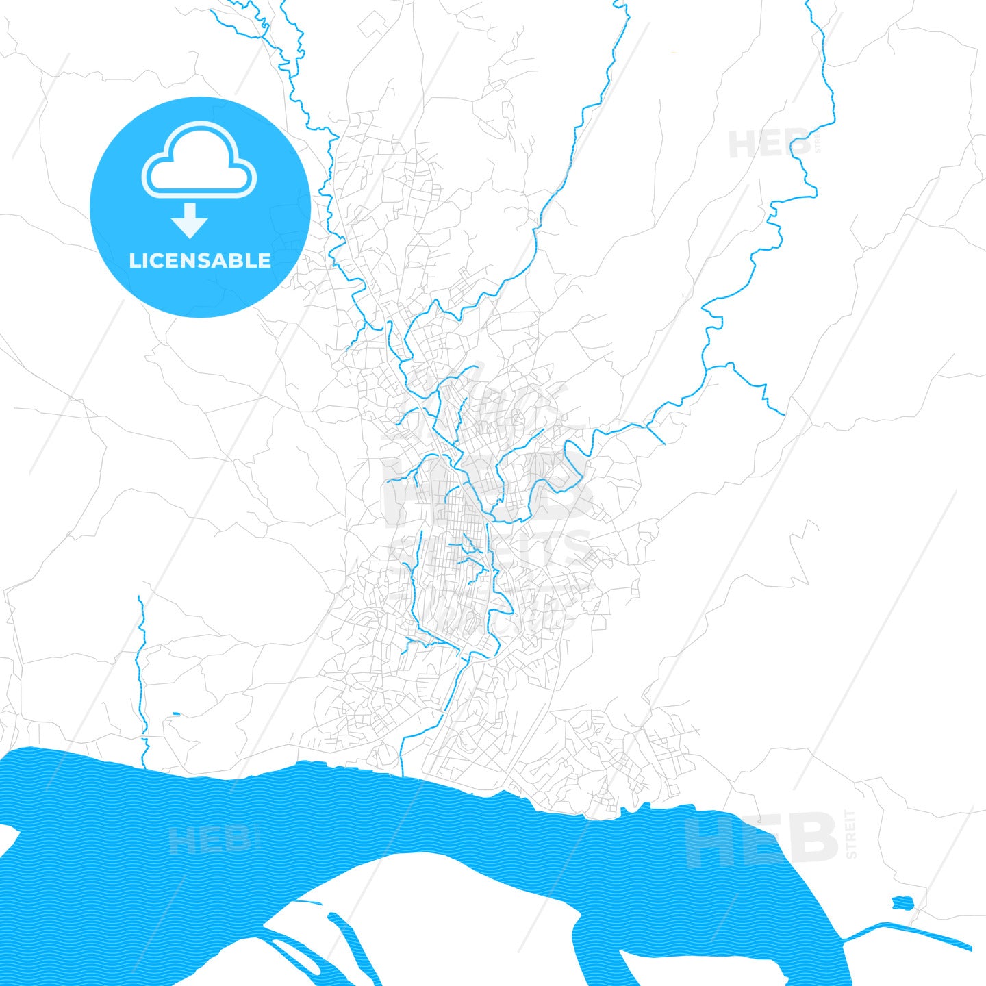 Boma, DR Congo PDF vector map with water in focus