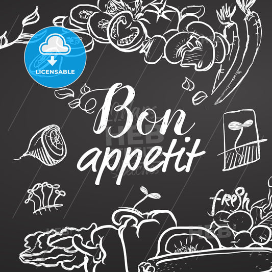 Bon Appetit Chalk Sketch on Blackboard – instant download