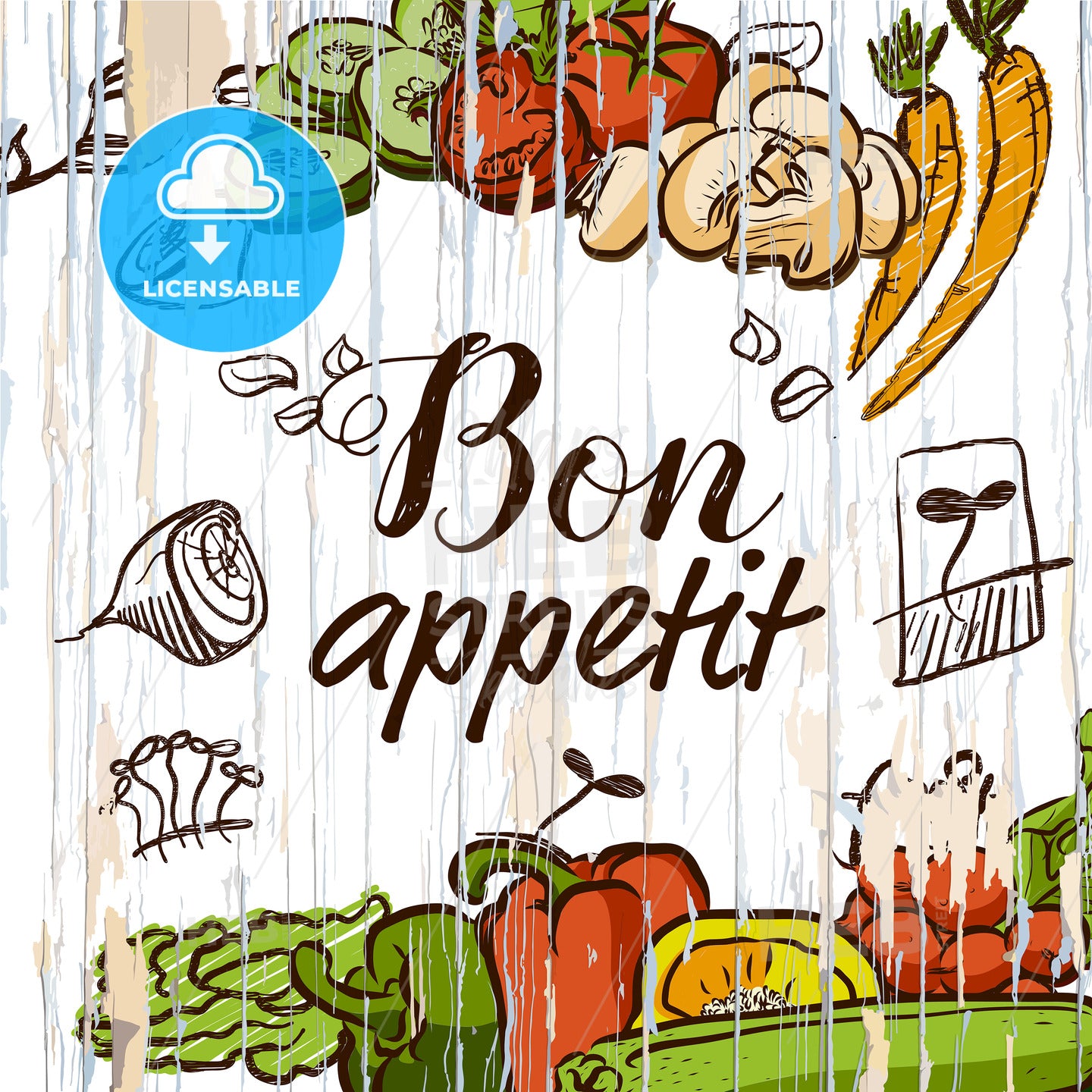 Bon appetit vegetables on wood – instant download