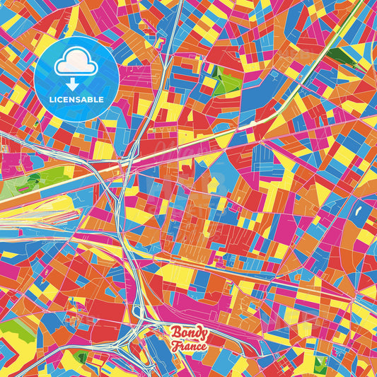 Bondy, France Crazy Colorful Street Map Poster Template - HEBSTREITS Sketches