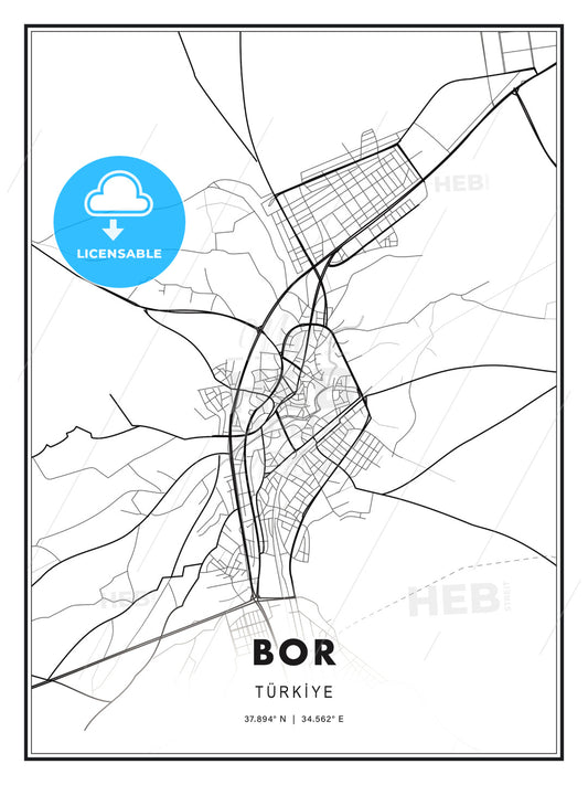 Bor, Turkey, Modern Print Template in Various Formats - HEBSTREITS Sketches