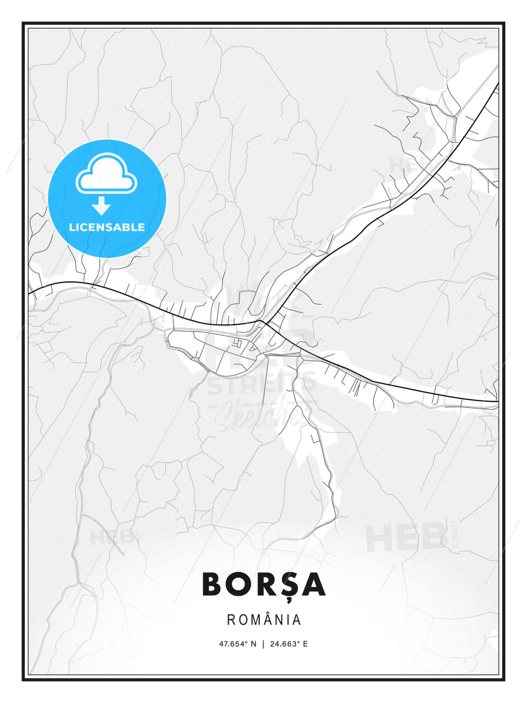 Borșa, Romania, Modern Print Template in Various Formats - HEBSTREITS Sketches